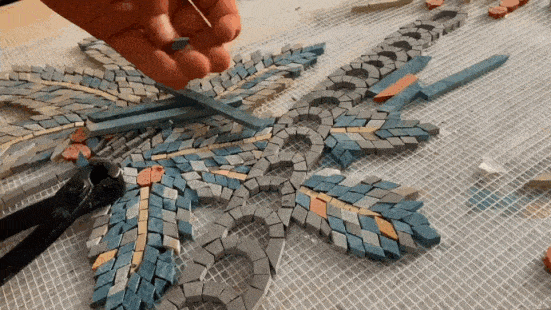 Mosaic Border Pattern - Blue Fish