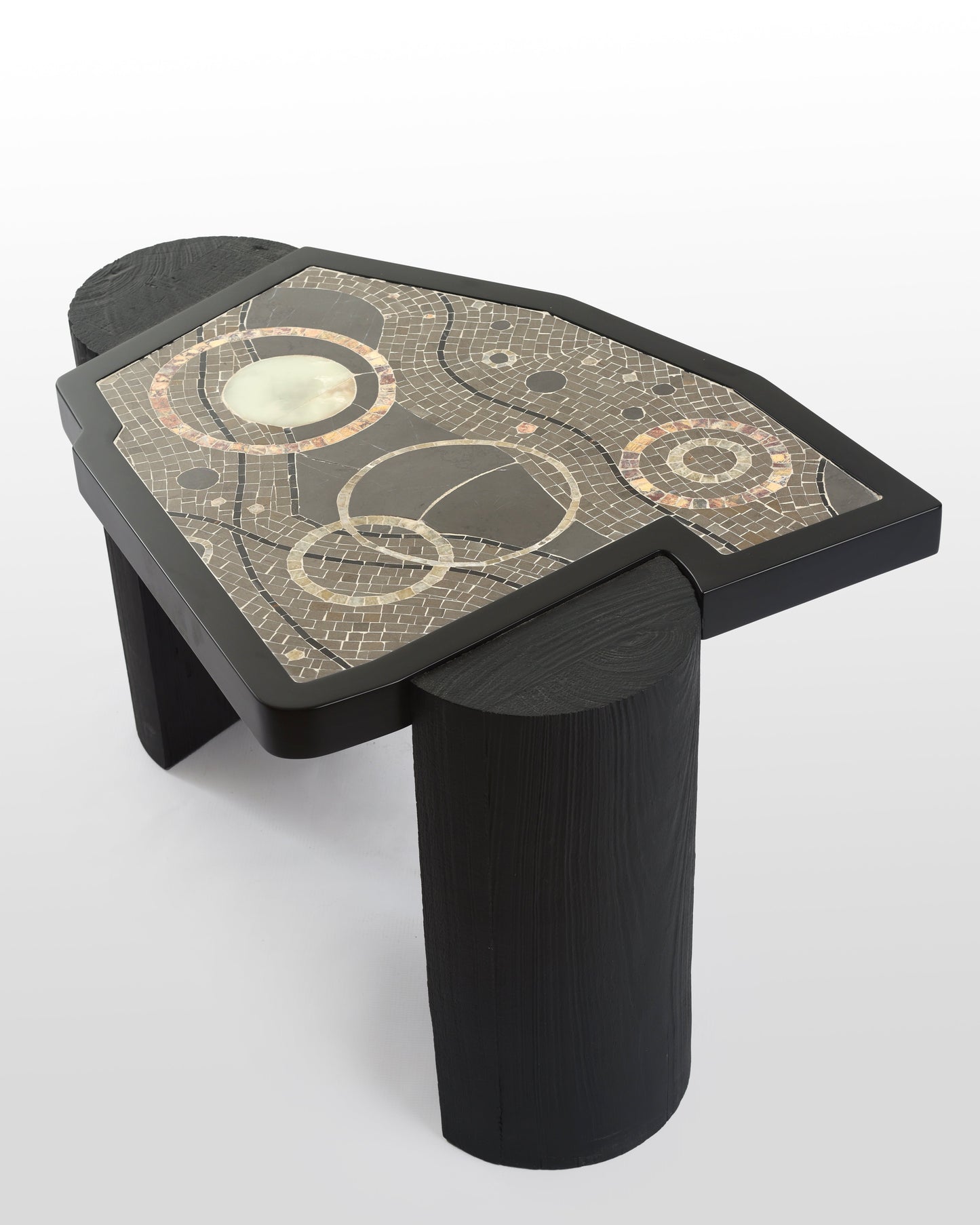 Artisan Mosaic Inlay Side Table - Matte Black Finish
