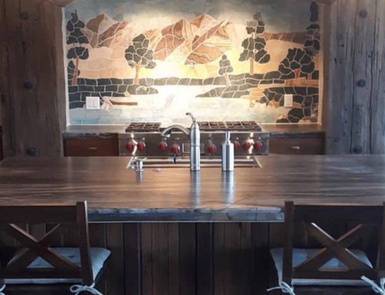 Village in the River Stone Art Mosaic