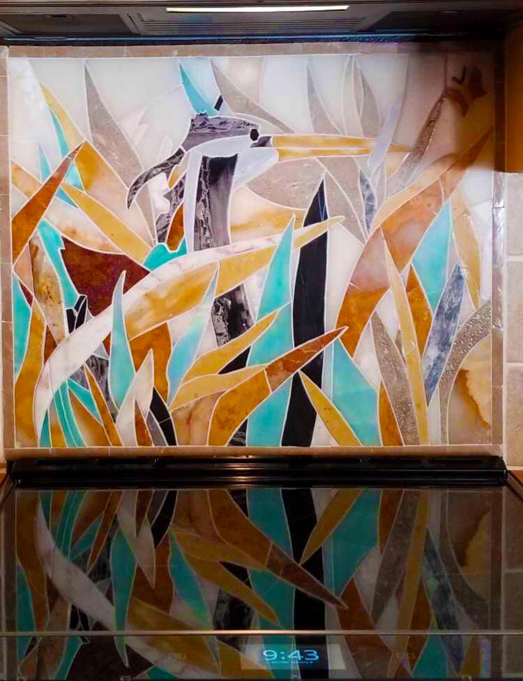 Mosaic Artwork - Petal Heron