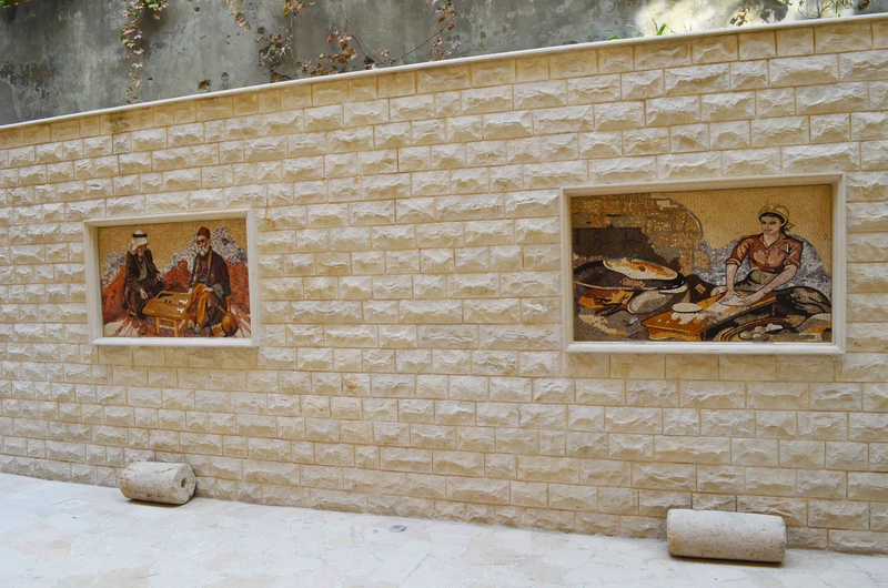 Traditional Woman Making Saj Bread Marble Mosaic Mural