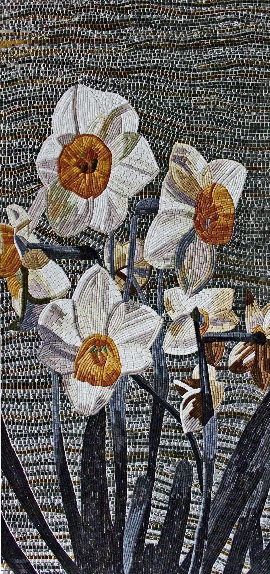 Floral Mosaic Tile Art - White Poppy