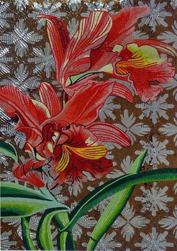 Glass Mosaic Mural - Red Lillys