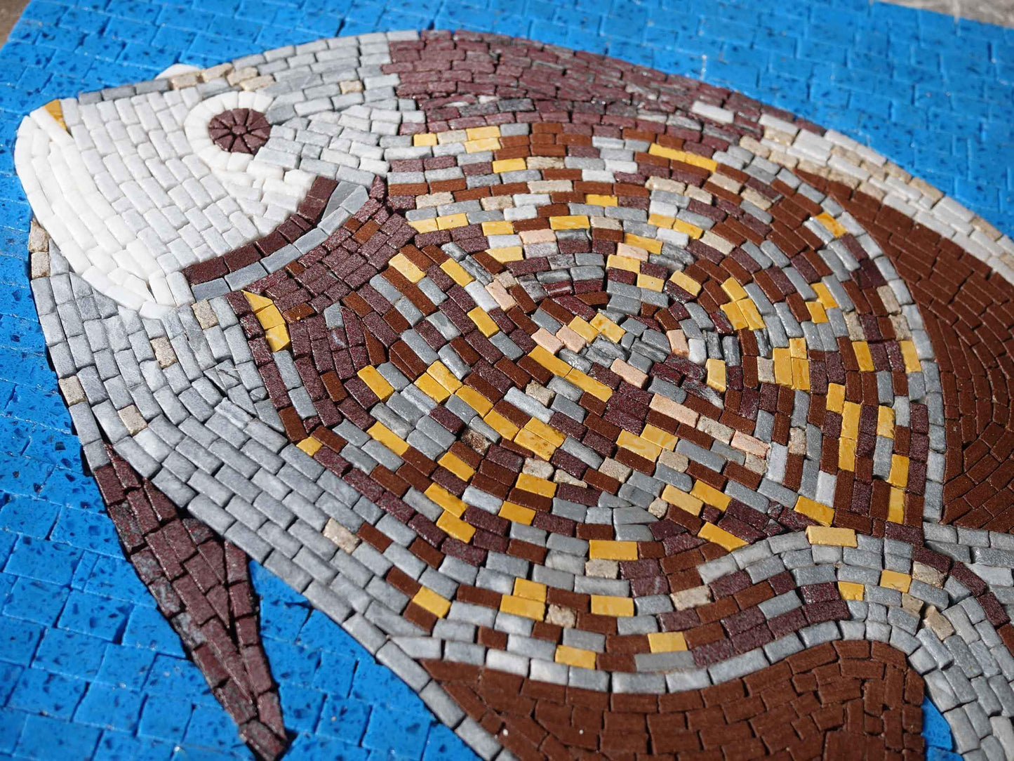 Brown Angel Fish on Blue - Mosaic Wall Art