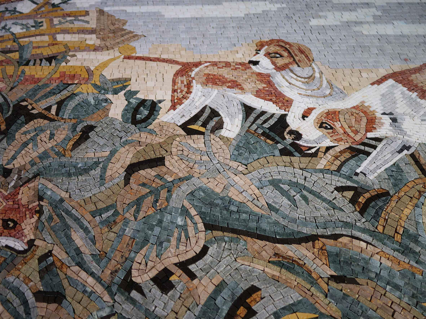 Dogs Hunting A Fox - Mosaic Artwork