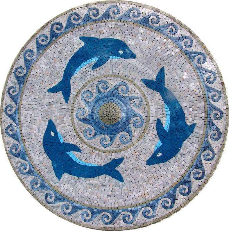 Dolphins Medallion Mosaic Marble Art