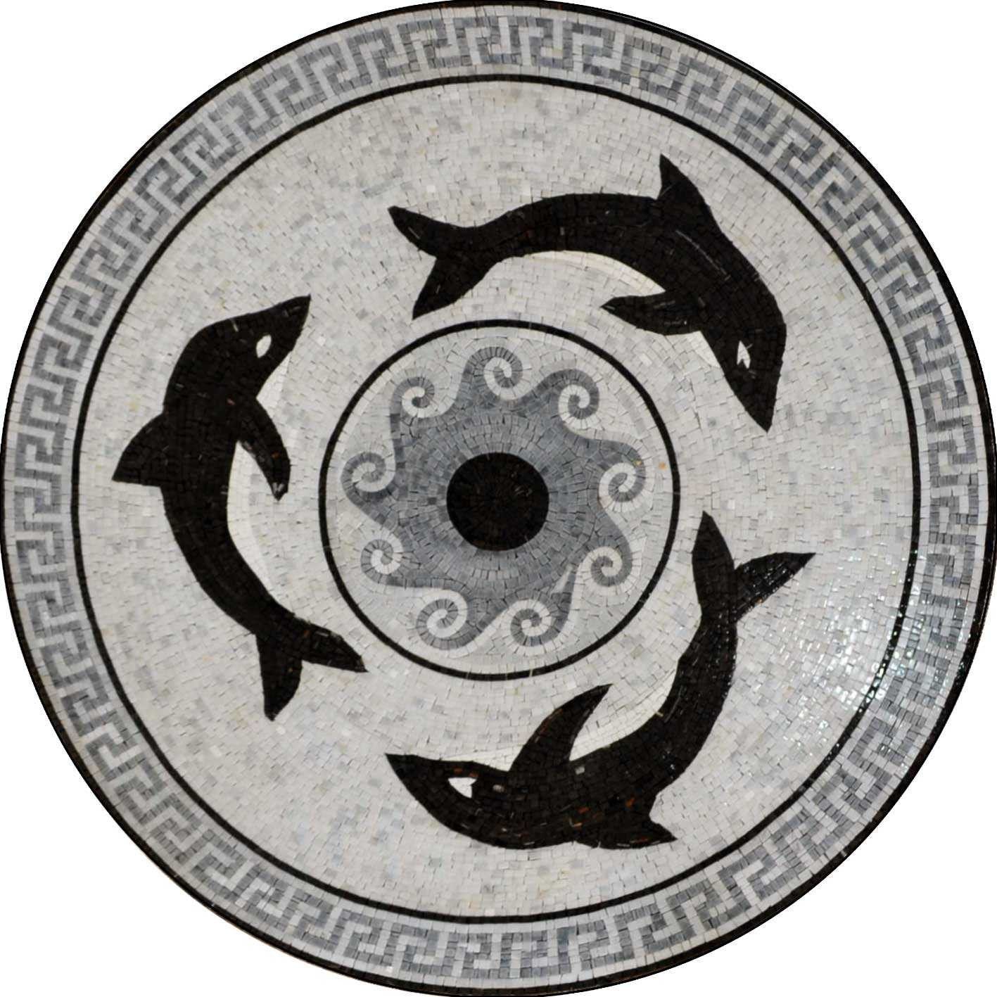 Dolphins Medallion Mosaic Marble Art