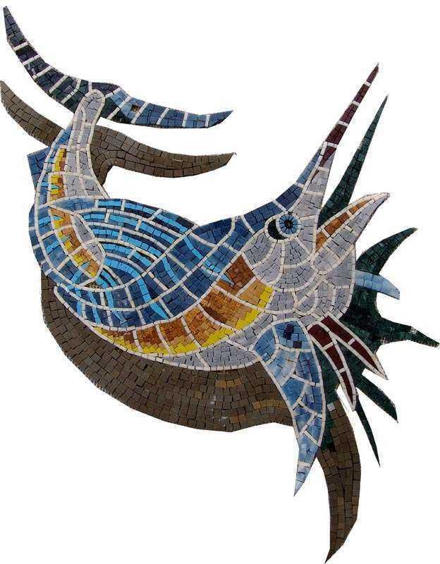 A Sword Fish And Its Shadow Nautical Mosaic