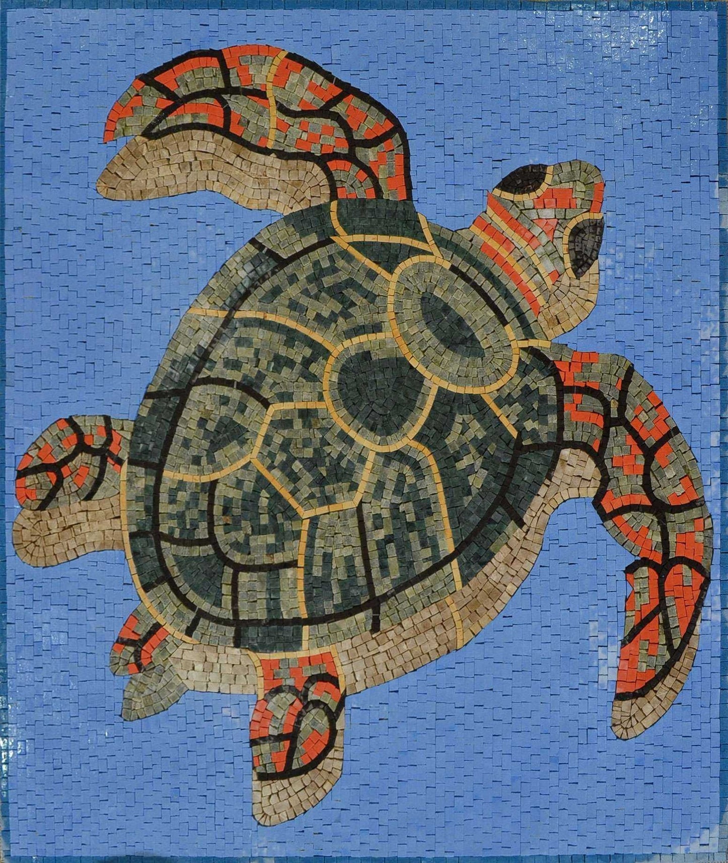 Swimming Sea Turtle Marble Mosaic