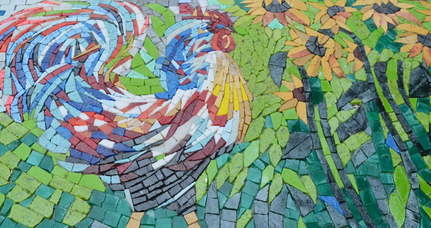 Mosaic Wall Art - Rooster and Sunflowers