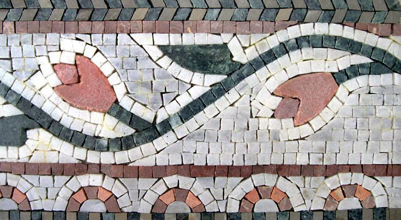 Floral Border Mosaic With a pink flower and green leaves