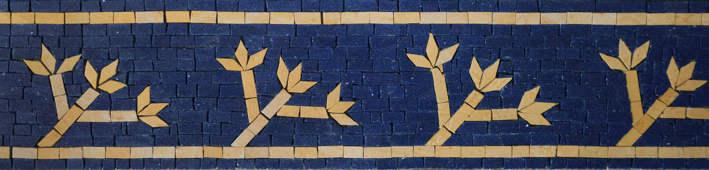 Simple Floral Mosaic Border - Gold Flowers in Midnight Blue