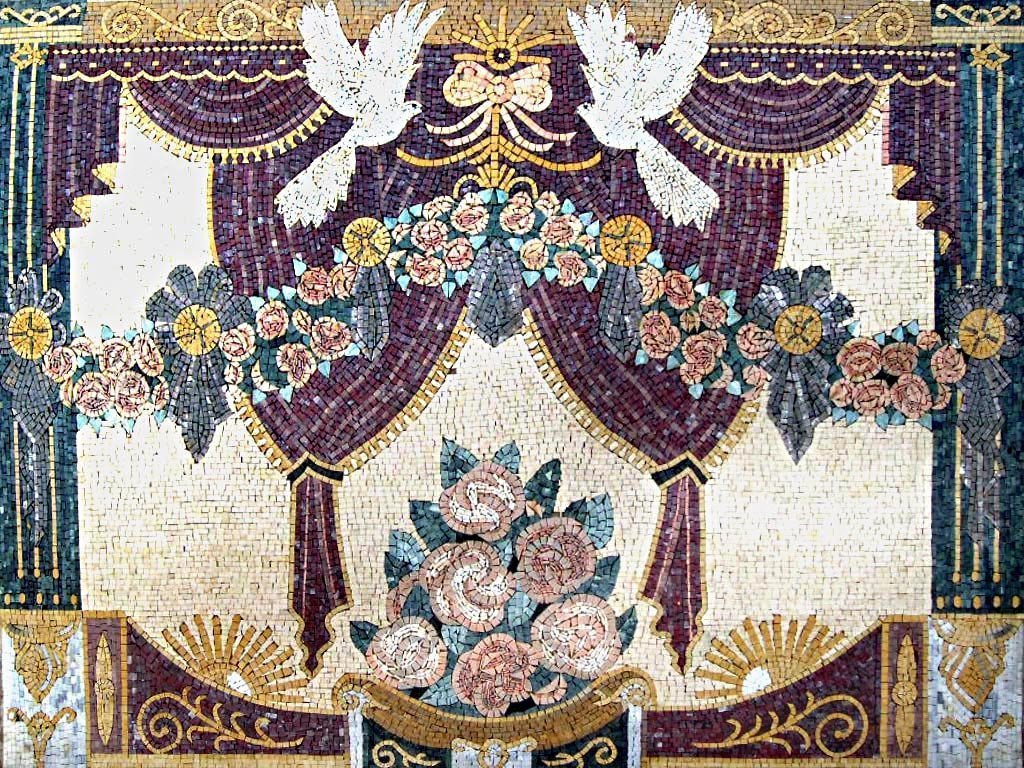Mosaic Wall Art - Flowers and Doves