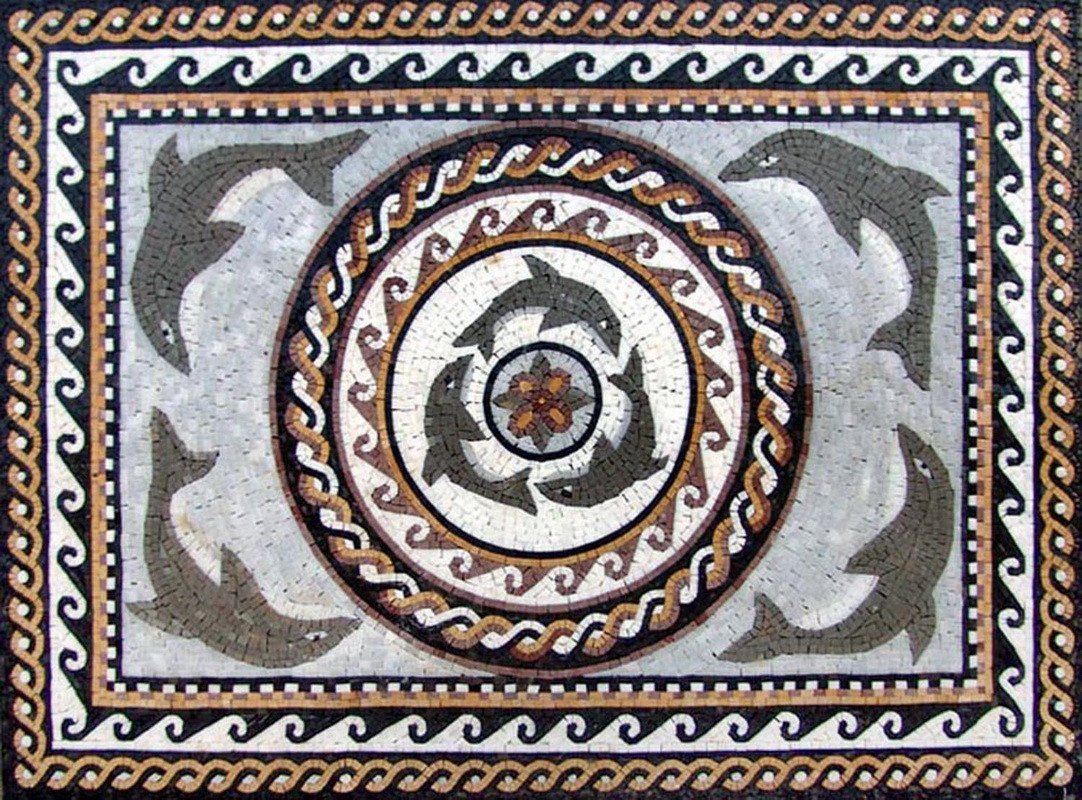 Nautical Dolphins Mosaic Art Tile Rug Floor Wall Tabletop