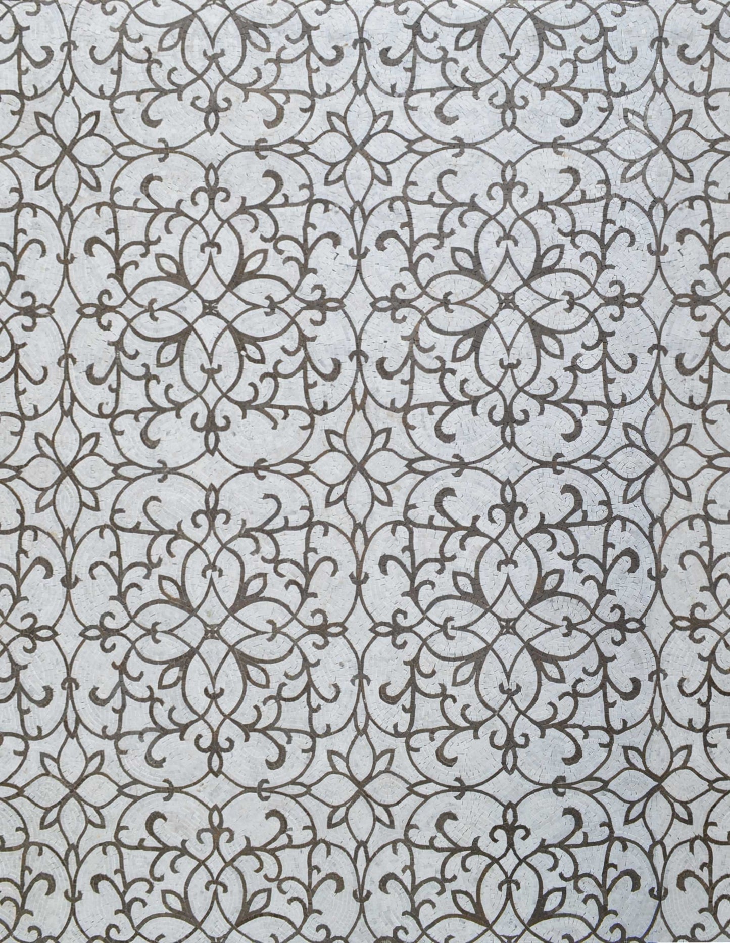 Patterned Floral Design on Marble Mosaic Tile Art