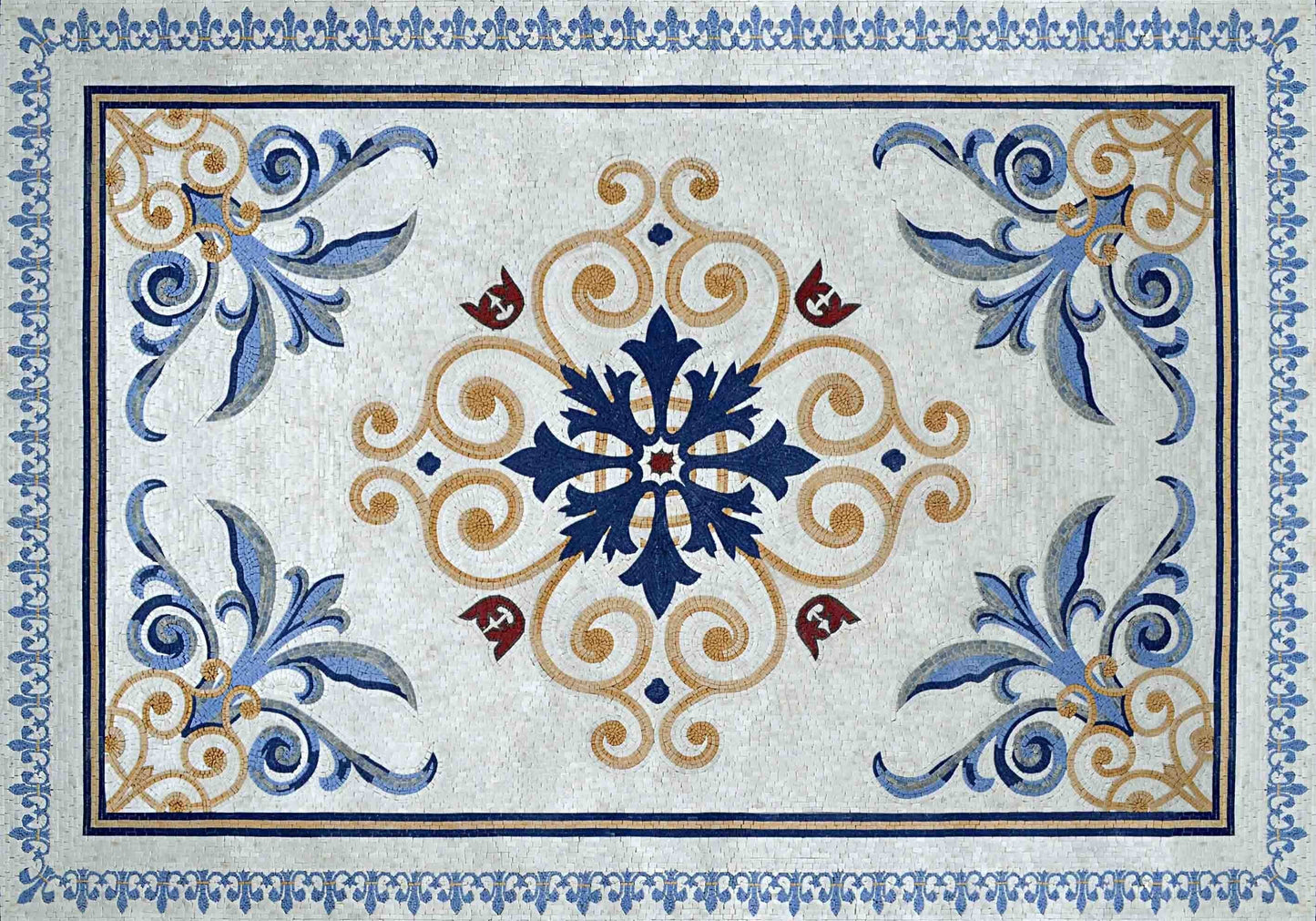 Floral Geometric Pattern Marble Mosaic Rug