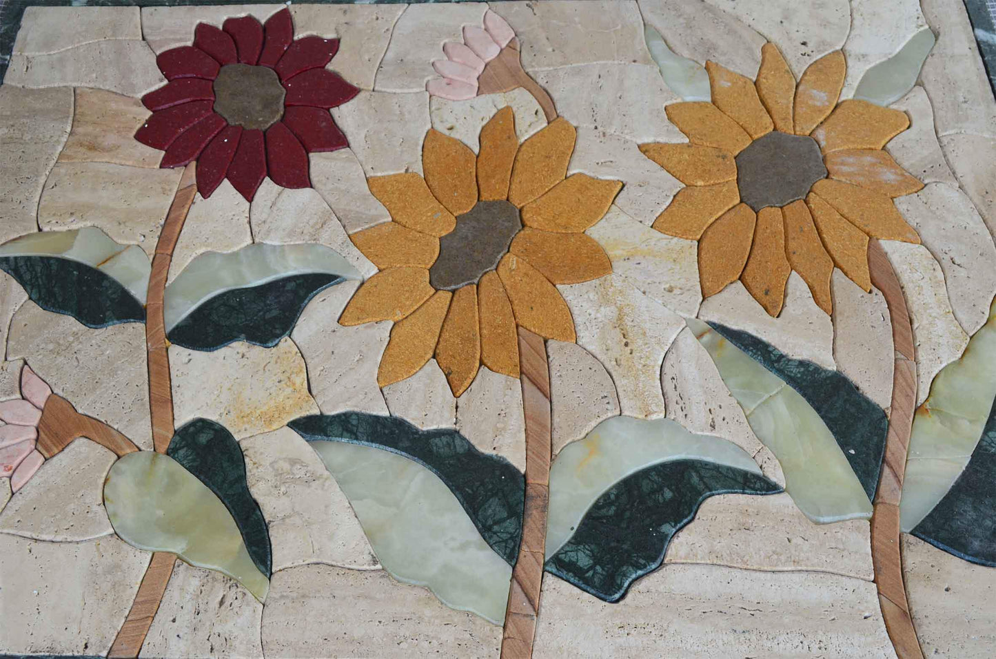 Petrified Bloom: Stone Art Mosaic - Flora