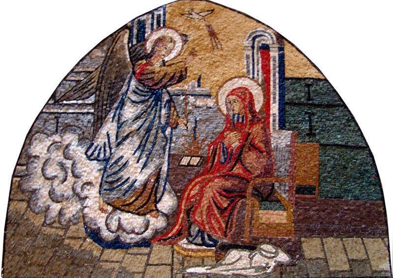 Annunciation of Virgin Mary on an arc shaped mosaic