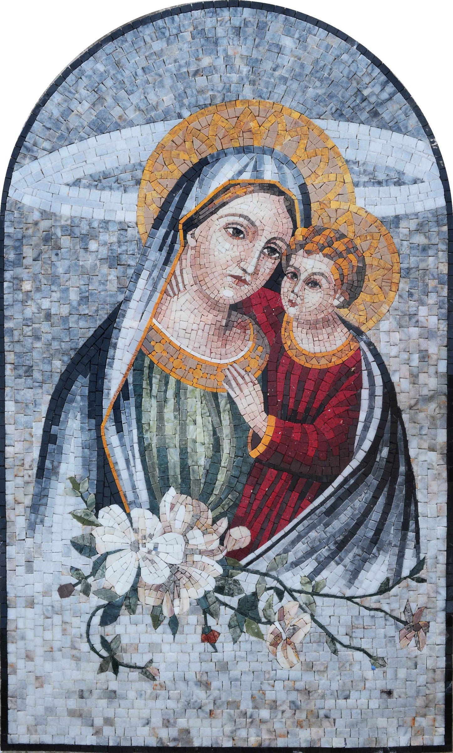 Virgin Mary and White Flowers Mosaic