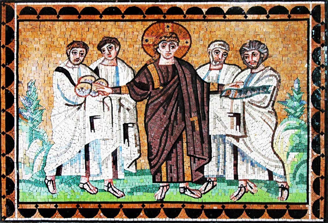 Miracle Fish and Loaves Christian Icon Mosaic