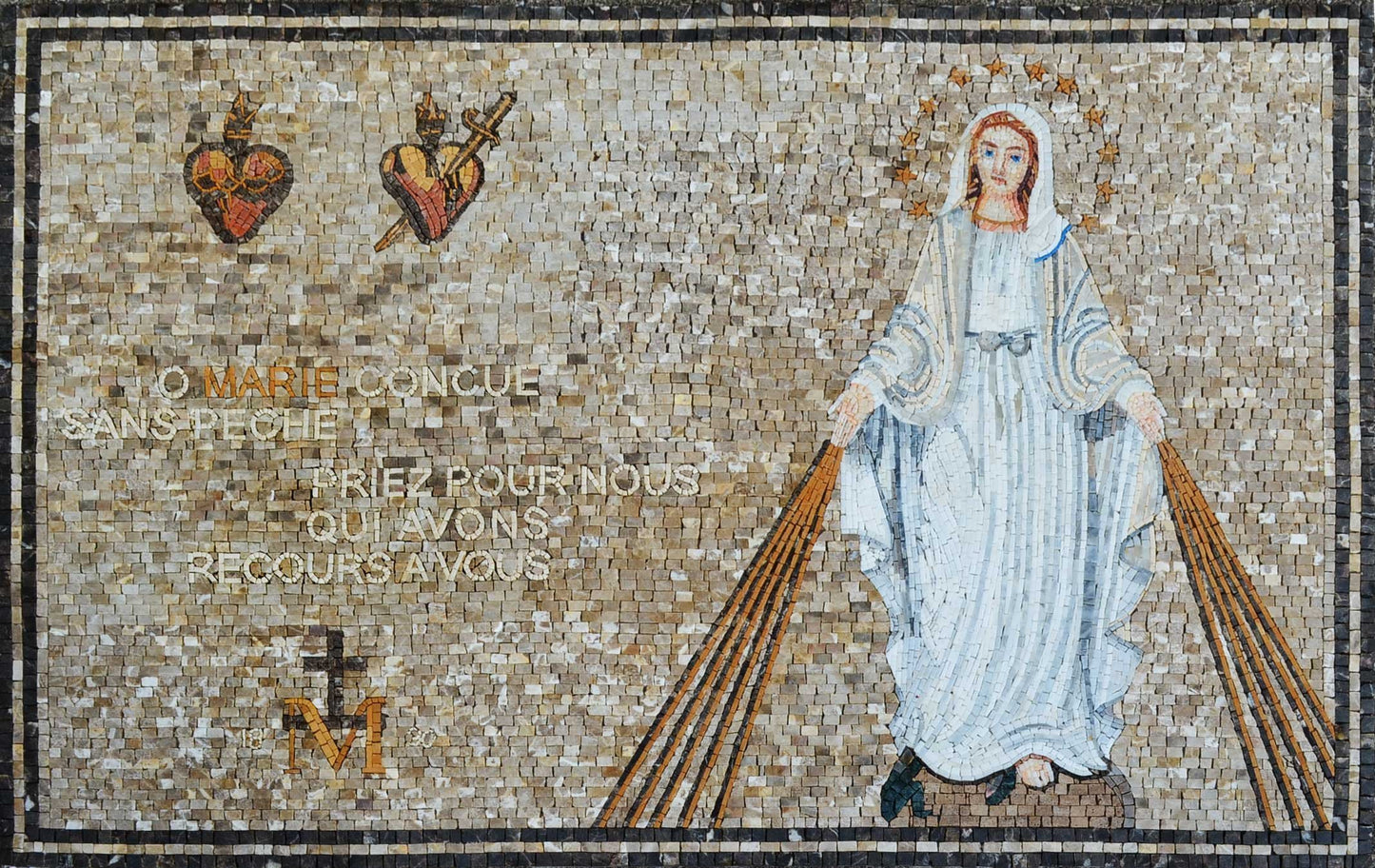 Marble Mosaic Virgin Mary Prayer