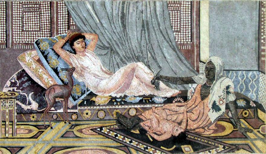 Roman home life stone mosaic mural