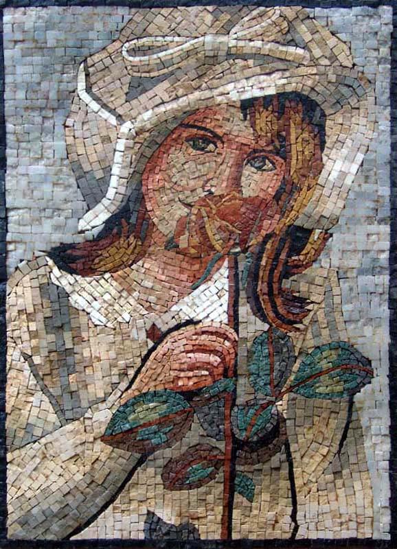 Sweet Girl Portrait Marble Mosaic Hand made
