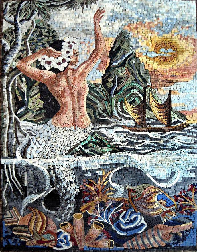 Mermaid Scene Mosaic Mural