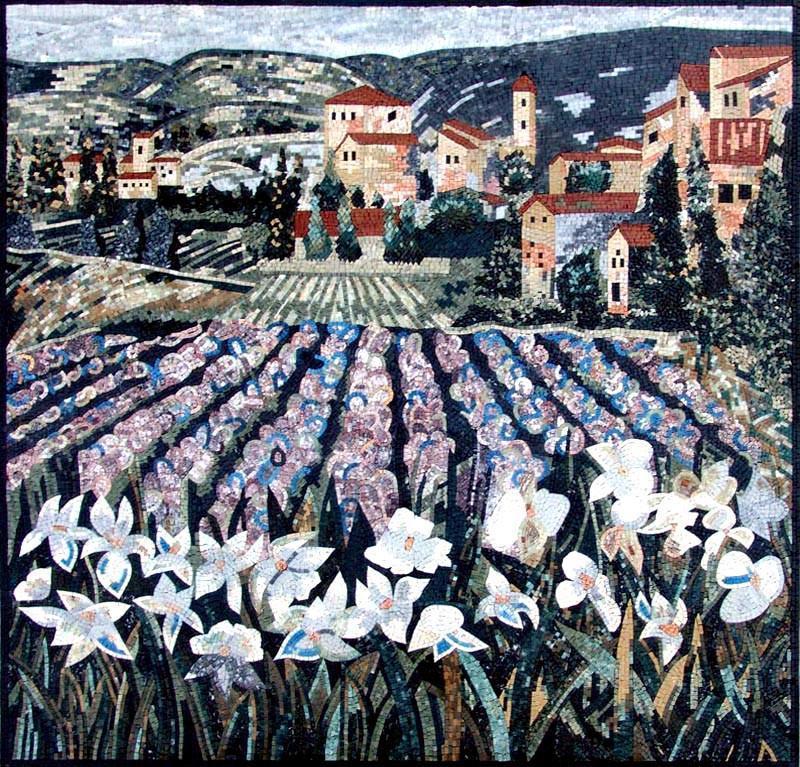The Violet Flower Tuscan Mosaic Mural Art
