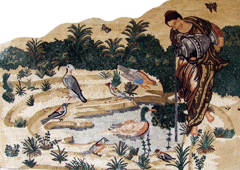 Ancient Scene Of Woman With a Jar Mosaic Marble