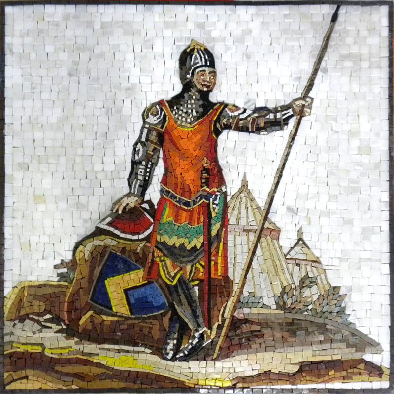 Soldier with Shaft Stone Mosaic Mural Art