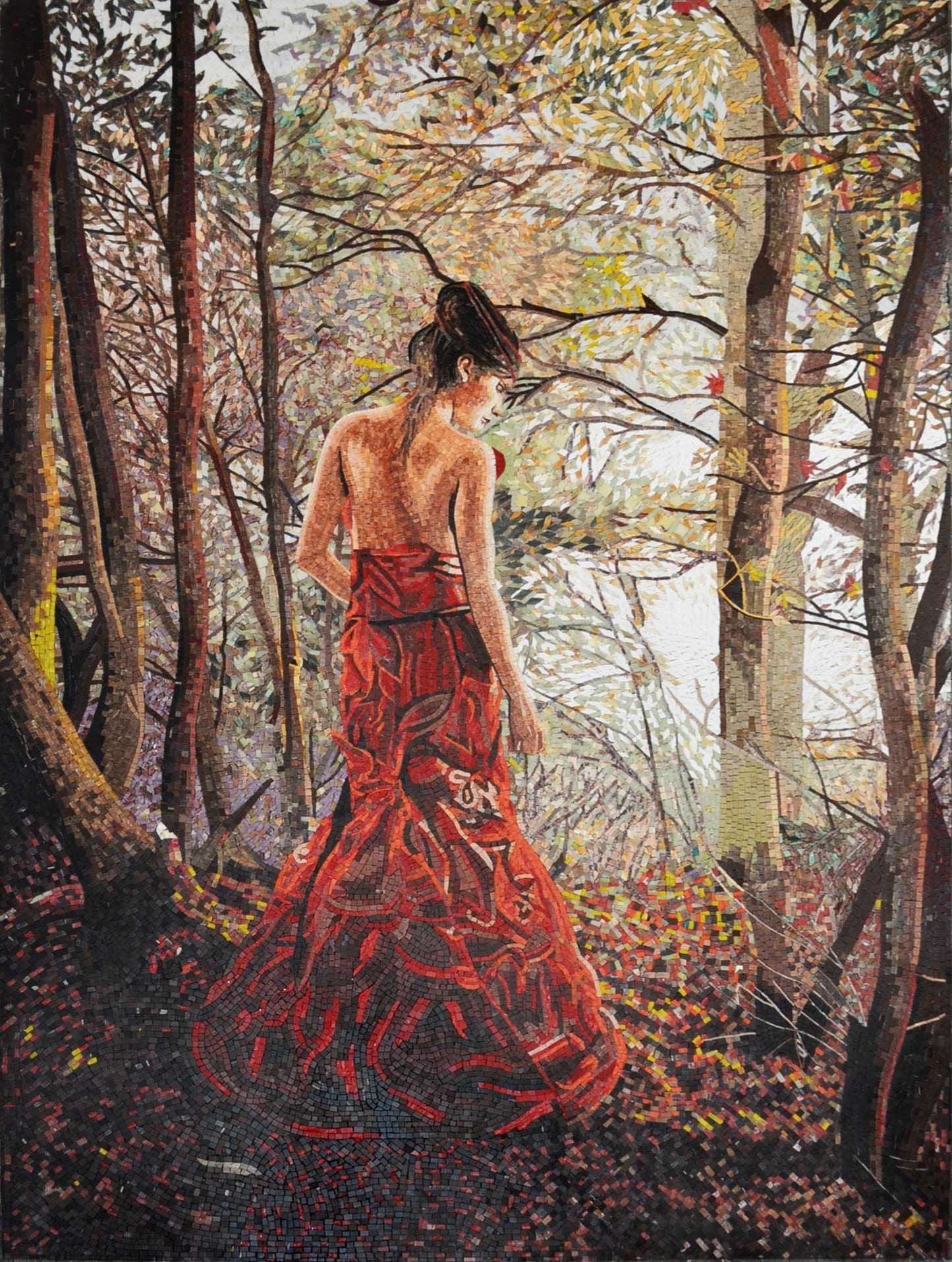 Lady in the Woods Marble Mosaic Mural