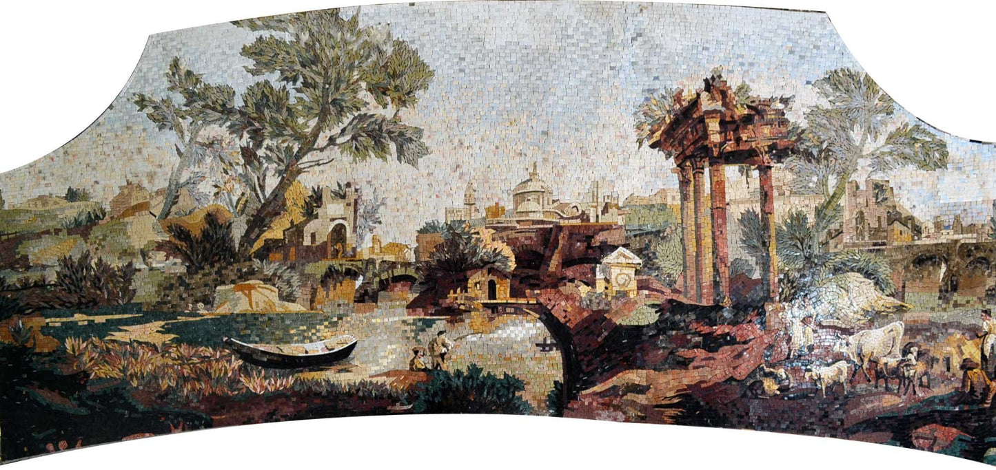 Fishing Scene Handmade Art Mosaic