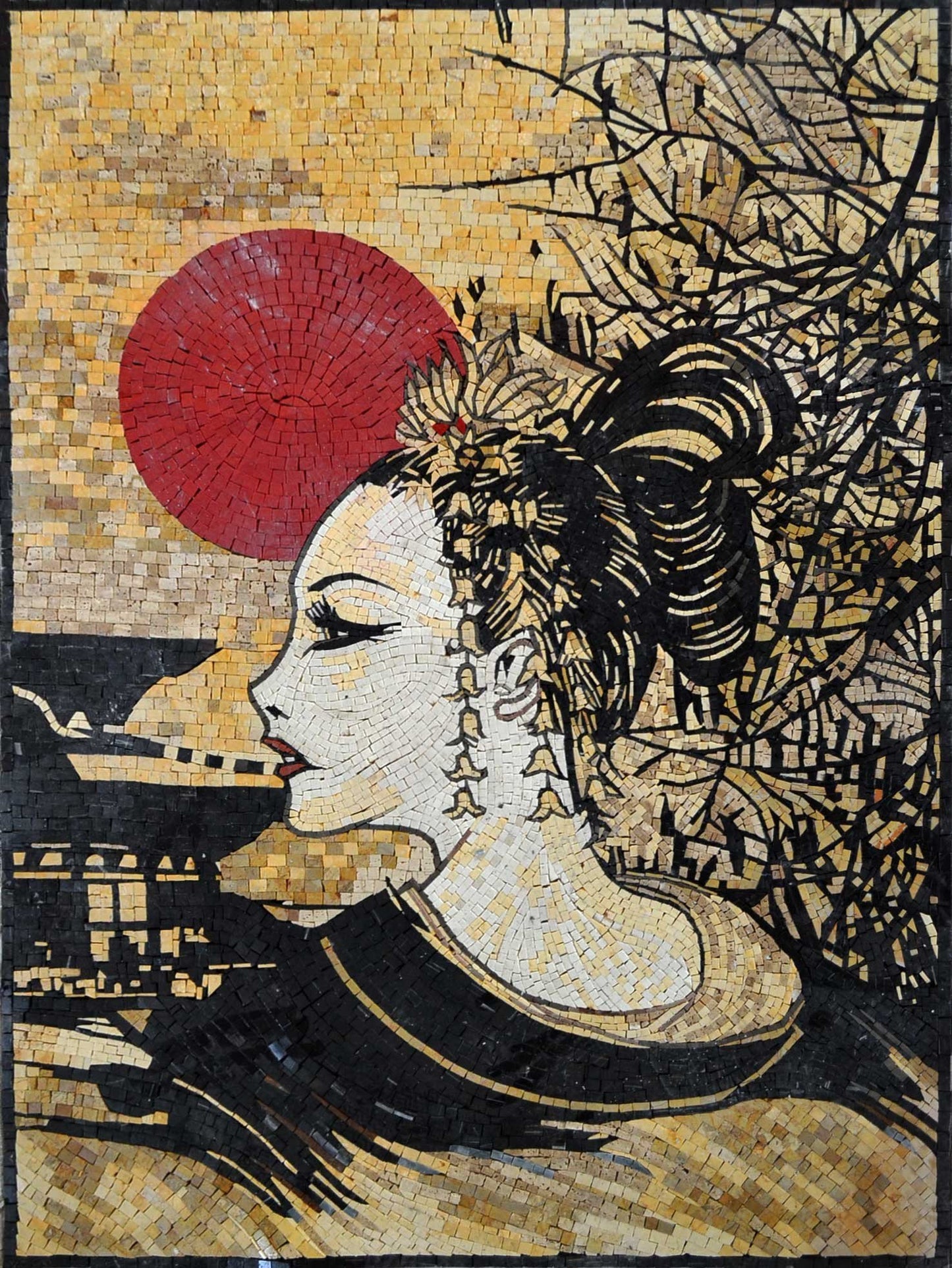 Japanese Geisha Marble Mosaic Mural