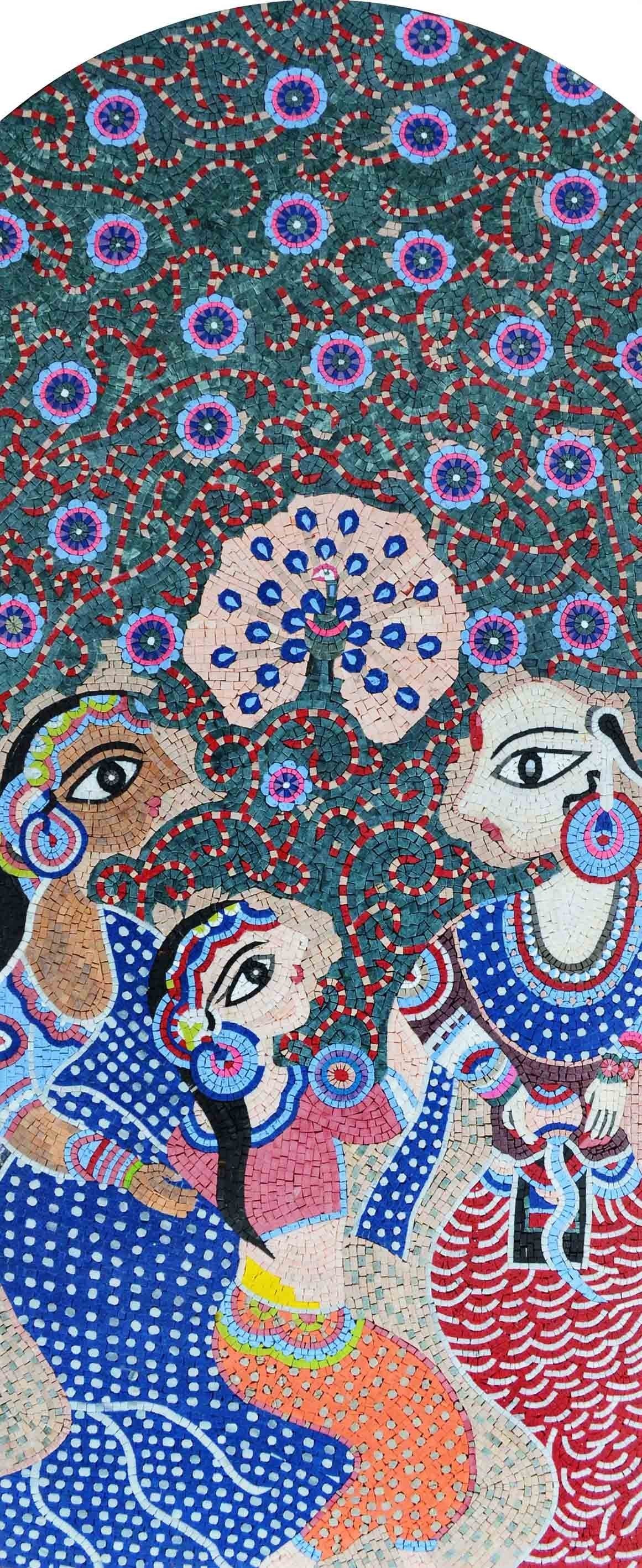 Handmade Art Reproduction Madhubani Indian Mosaic Marble