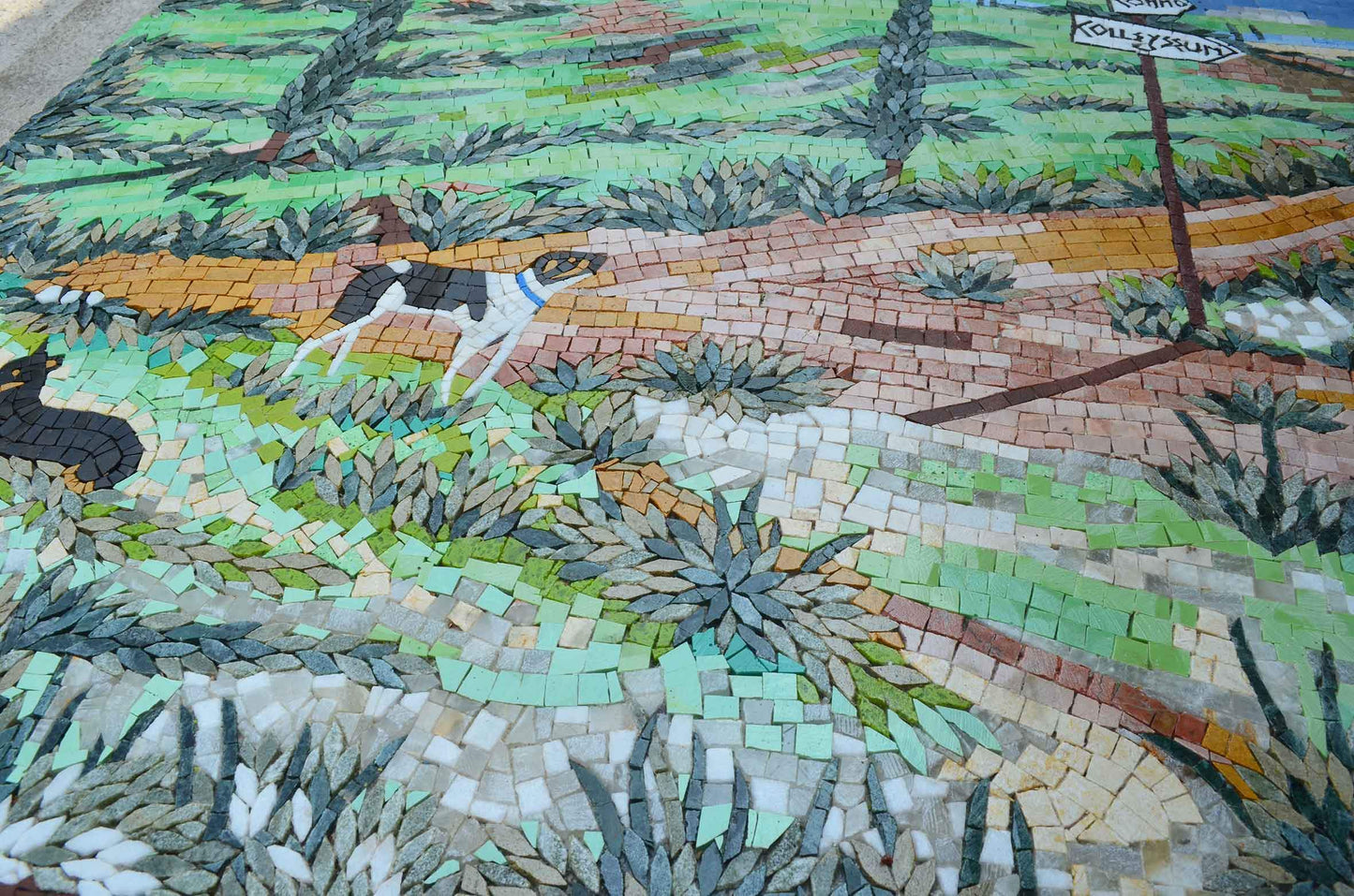 Dogs Playing by a Path - Mosaic Wall Art