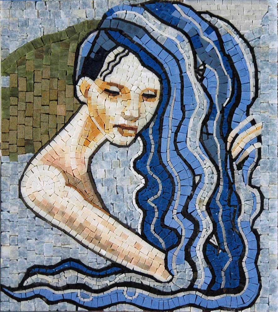 Aquarius Horoscope Mosaic Marble Tile Stone Art