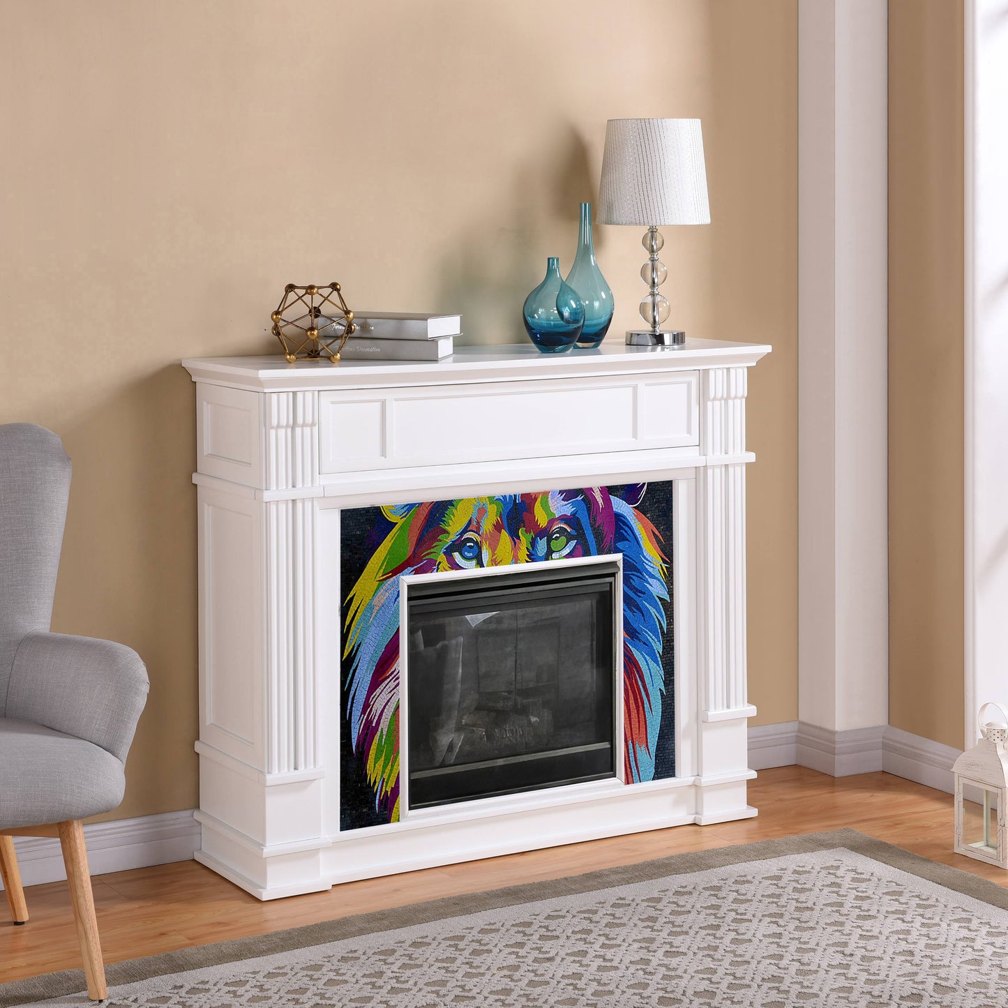 Rainbow Lion Art - Mosaic Fireplace