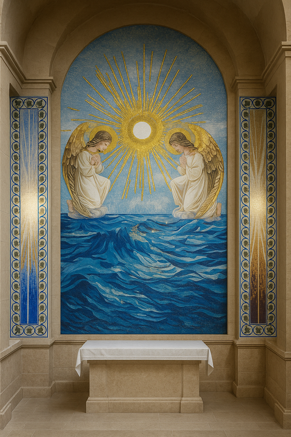 Sanctuary Radiance: Mosaic of Praying Angels & Divine Light