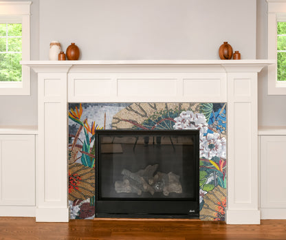 Mosaic Fireplace - Blooming Flowers