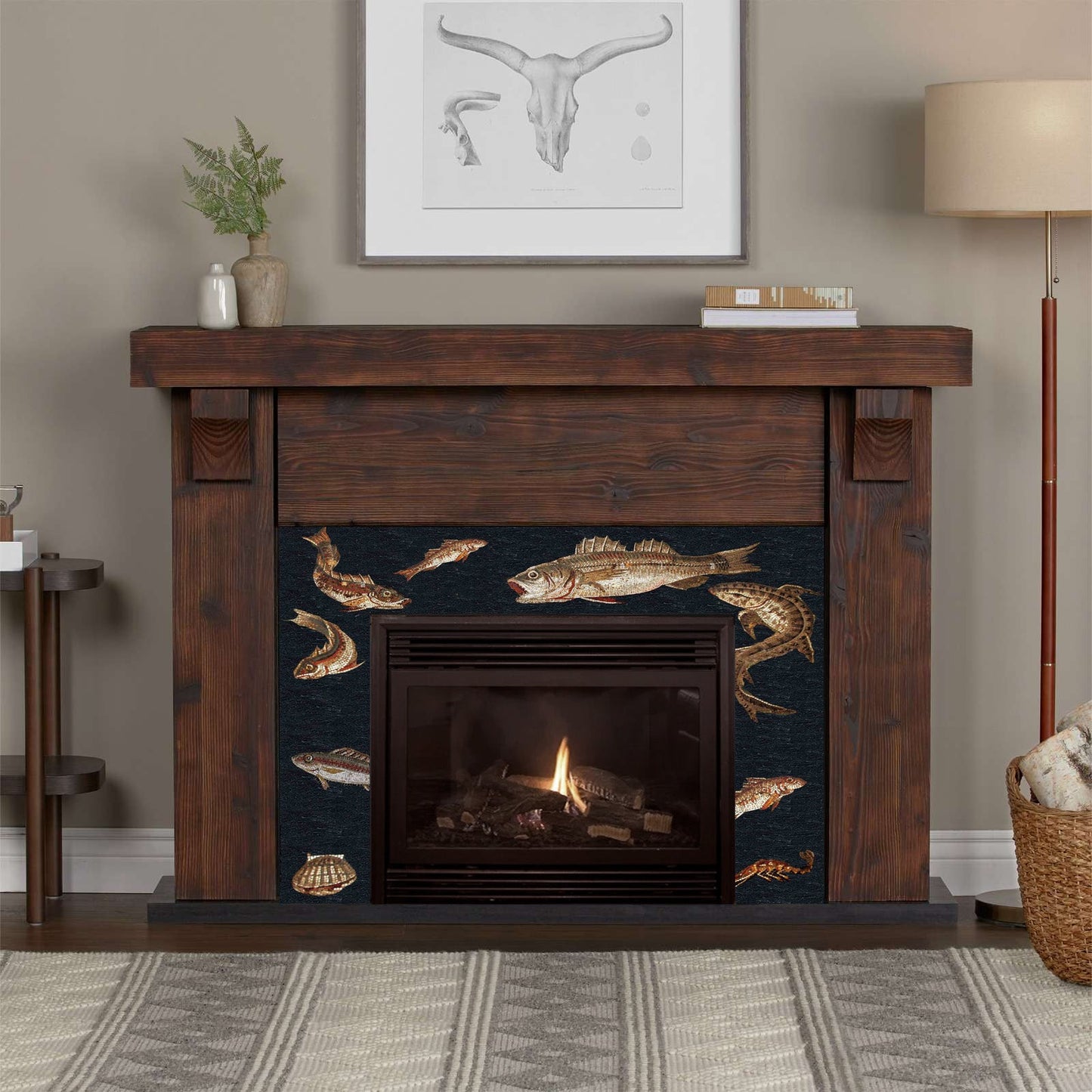 Tile Mosaic Fireplace - Coral Fish