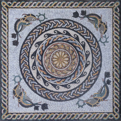 Waves & Fish Nautical Geometric Mosaic Art