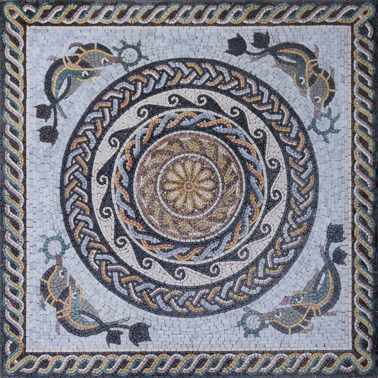 Waves & Fish Nautical Geometric Mosaic Art