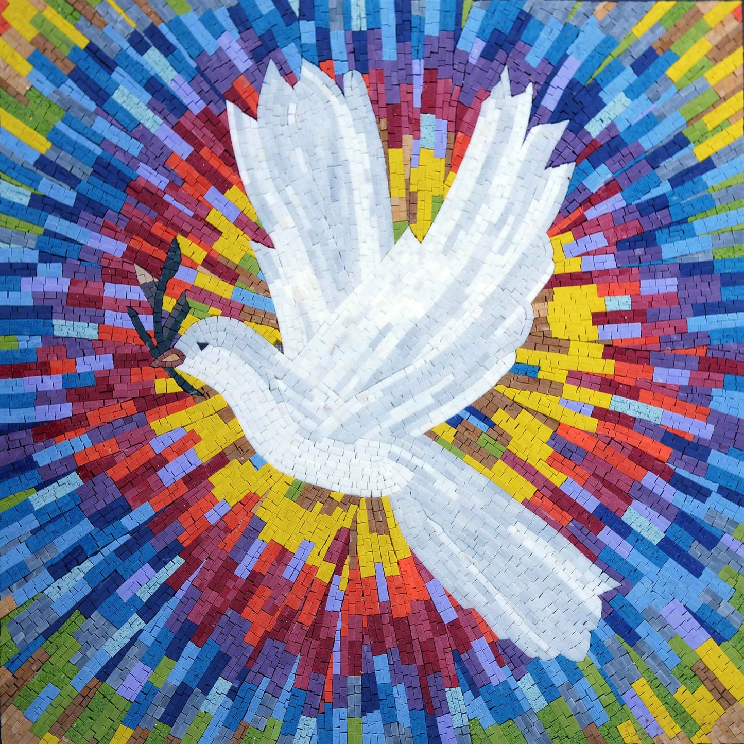 White Dove Olive Branch Mosaic Tile Art