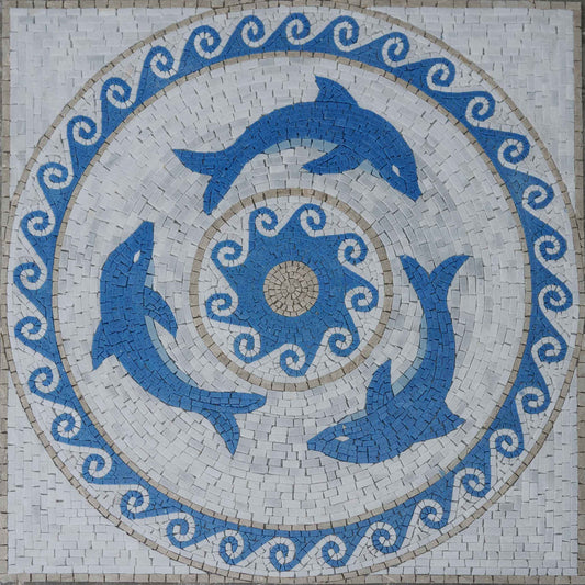 The Three Dolphins Mosaic Artwork