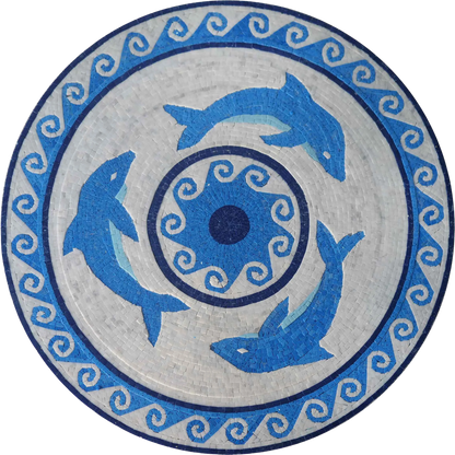 Pool Tile Art - Three Swimming Dolphins