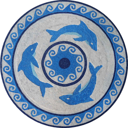 Pool Tile Art - Three Swimming Dolphins