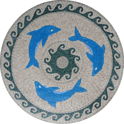 Mosaic Artwork - Dolphins Swimming