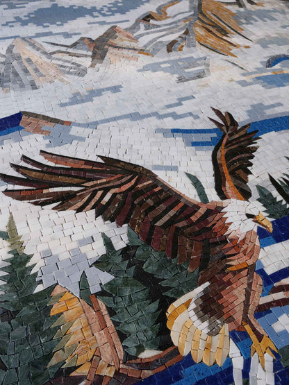 Ascending Eagle in Mountain Scenery - Marble Mosaic Art