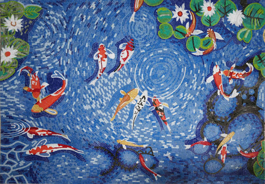 Koi Fish Swimming in the Pond - Mosaic Art